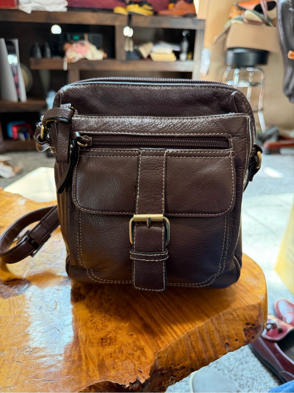 Vintage G.H. Bass & Co. Dark Reddish Brown Leather Buckled Utility Crossbody Bag